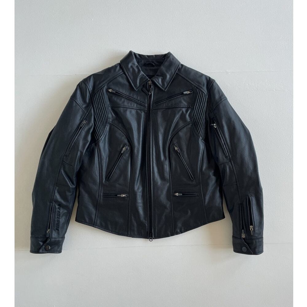 Vintage FIRST GEAR Black Leather Motorcycle Jacket / Size S /Zip Up Biker Lined